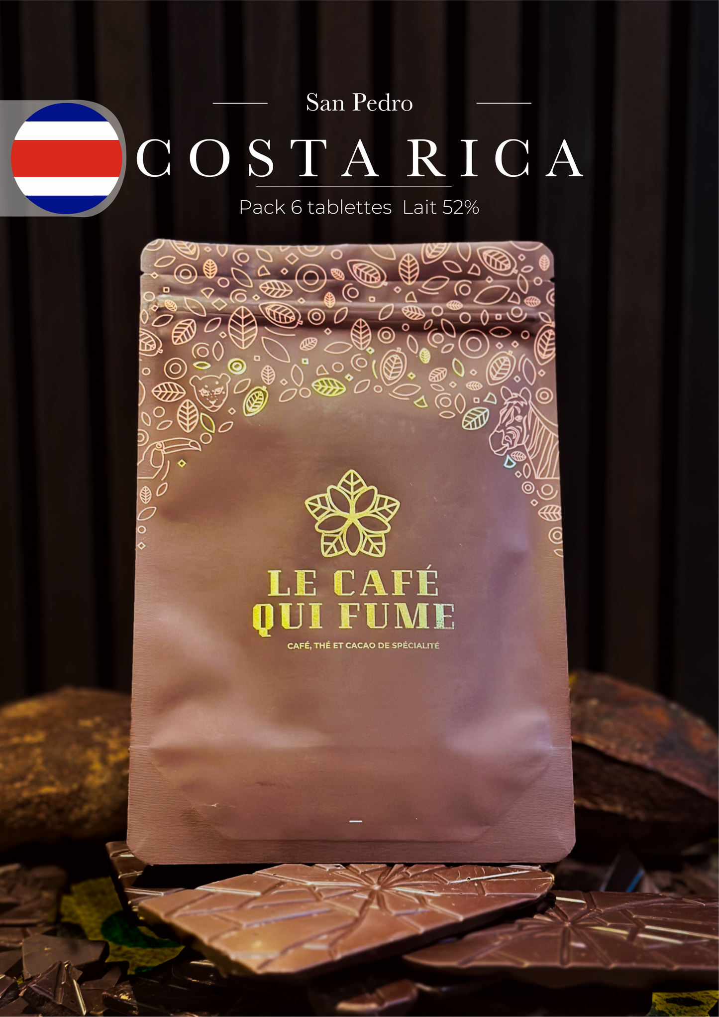6 Tablettes de chocolat du Costa rica lait 52%