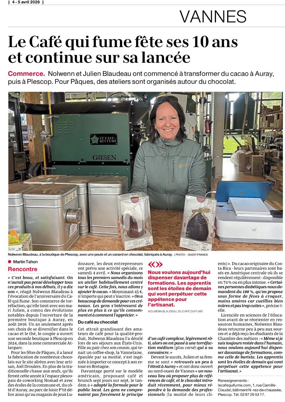 Article de Presse Régional pour les 10ans du café qui fume. BRETAGNE