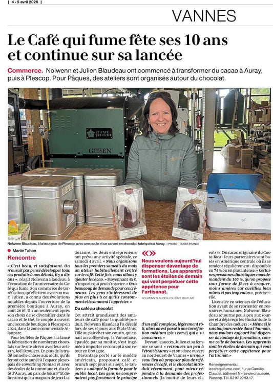 Article de Presse Régional pour les 10ans du café qui fume. BRETAGNE